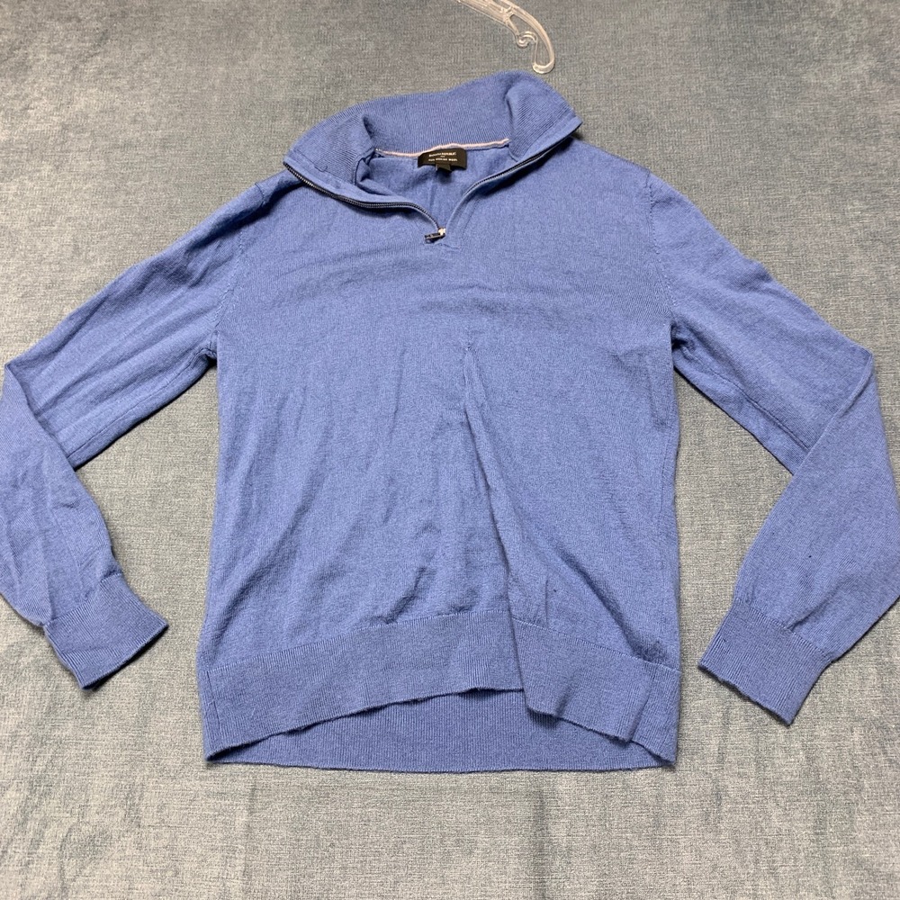 Banana Republic Sweater Mens Medium Blue Quarter Zip Mock Neck Ribbed Hem Winter